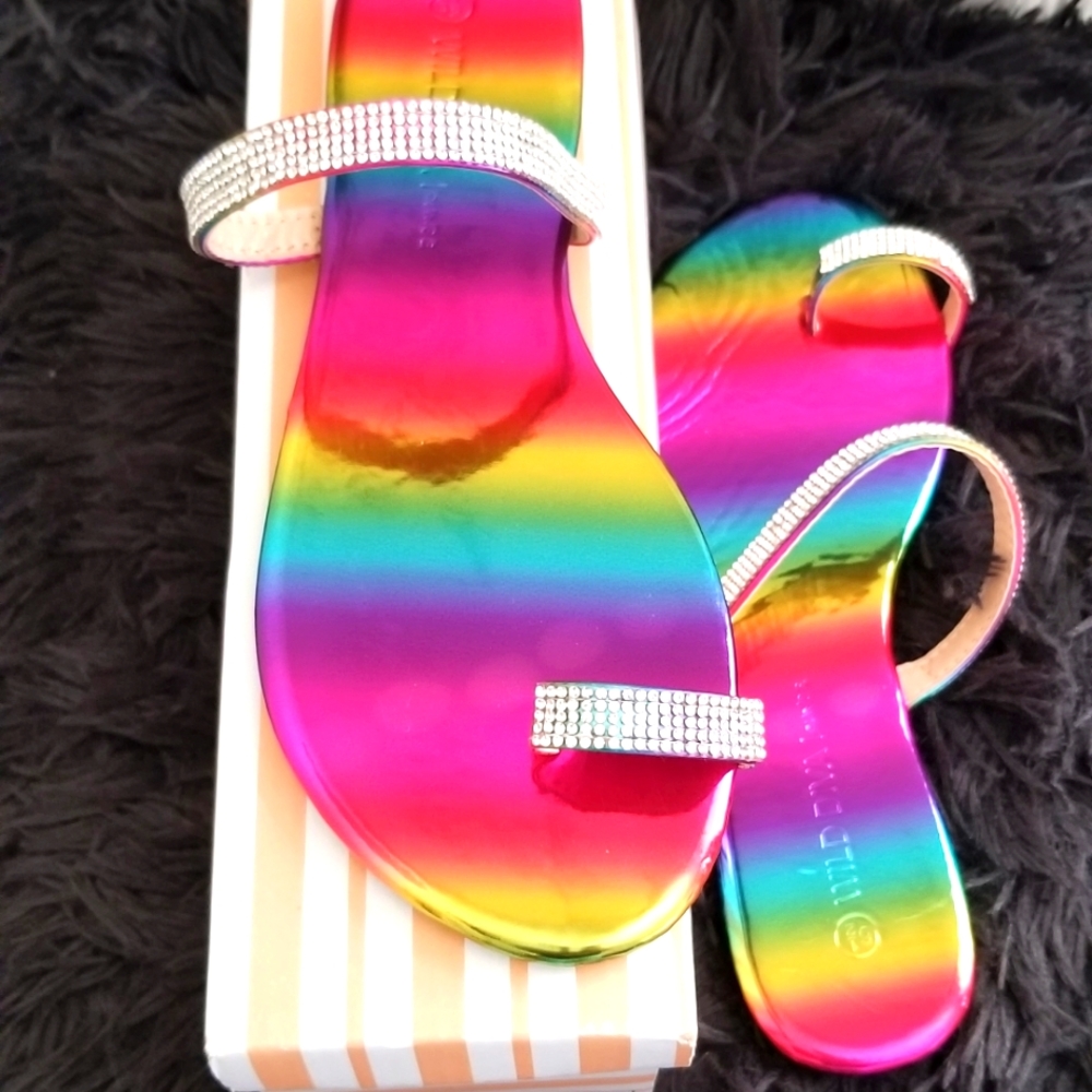 Wild Diva Multicolor Flat Sandal with Rhinestones Size 6.5